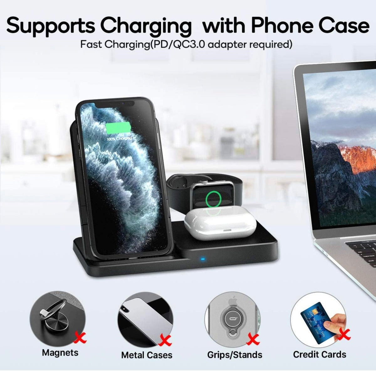 Wireless Charger, Qi-Certified Fast Wireless Charging Station for AirPods/Apple Watch Series/iPhone - Outdoor Solar Outlet