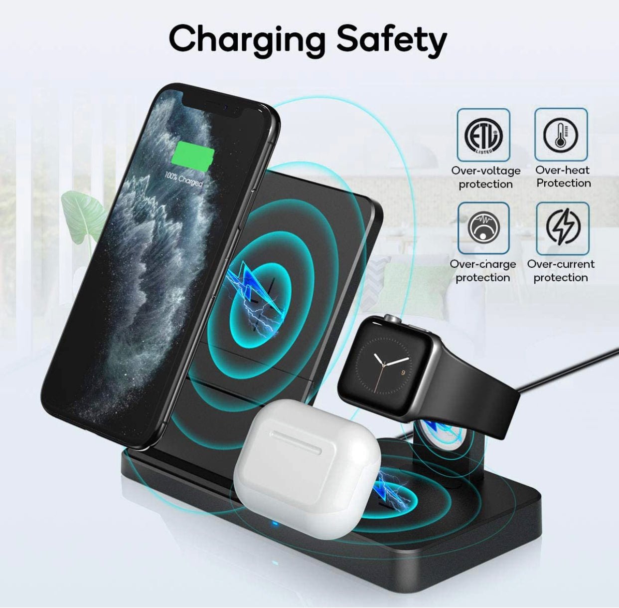 Wireless Charger, Qi-Certified Fast Wireless Charging Station for AirPods/Apple Watch Series/iPhone - Outdoor Solar Outlet